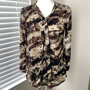 NWT Everly Grey Maternity Kitty Brown Patterned Long Sleeve Blouse - XS